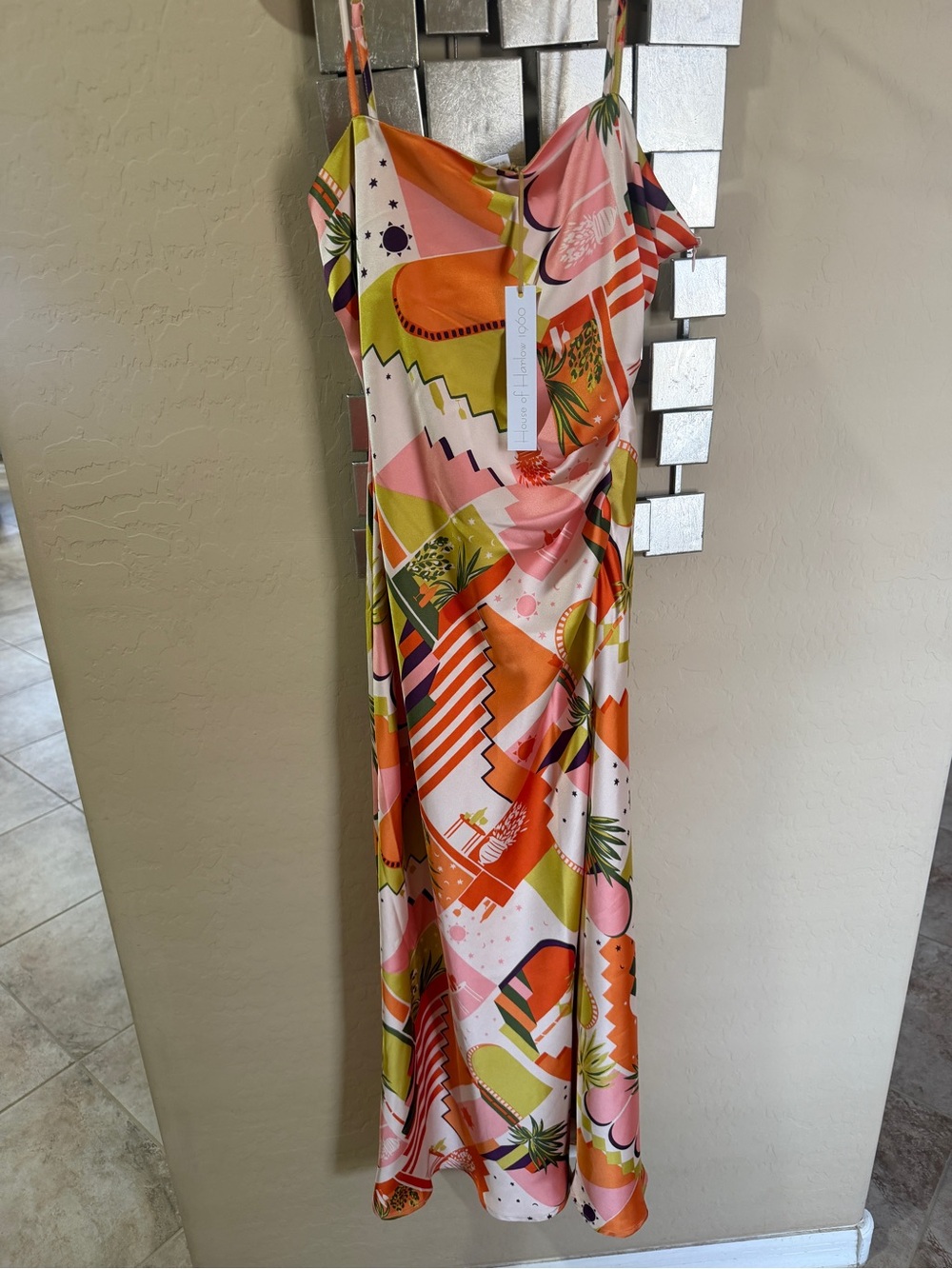 House of Harlow 1960 Satin Printed Ruched Maxi Dress w/ Slit – Size M – NWT - Picture 7 of 7